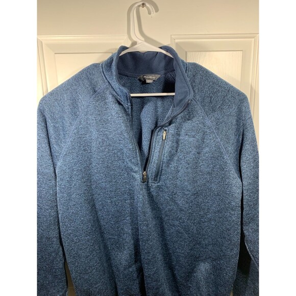 Eddie Bauer XXL 1/4 Zip Cinched Waist Fleece Pull-over Jacket Heathered Blue - Picture 5 of 12